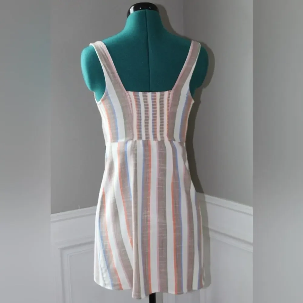 Show Me Your Mumu Striped Mini Dress in White, Blue & Tan